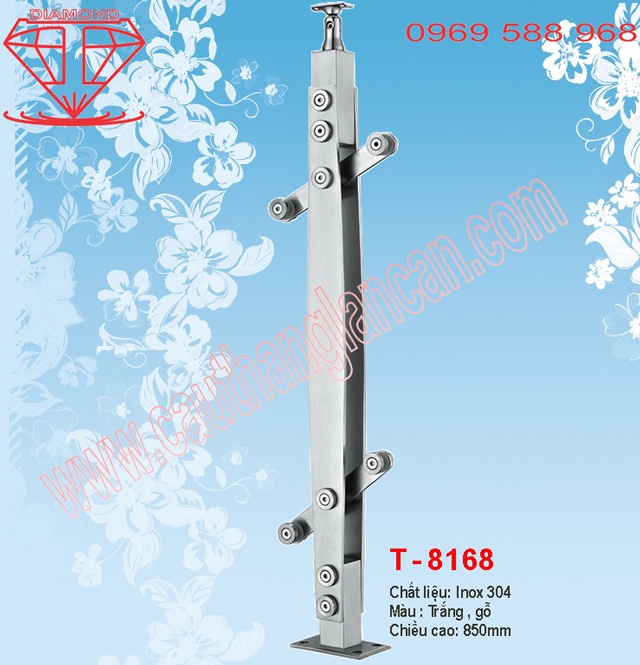 trụ cầu thang inox, trụ cau thang kính T8168