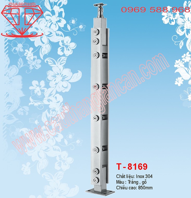 trụ cầu thang inox, trụ cau thang kính T8169