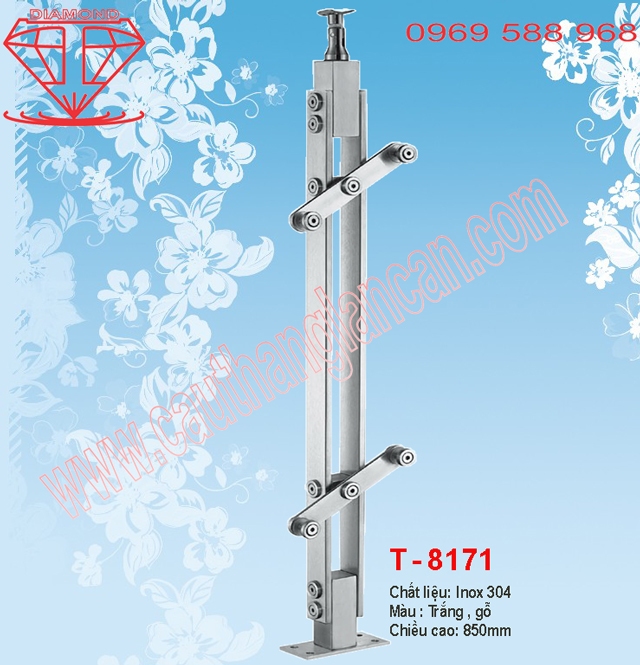 trụ cầu thang inox, trụ cau thang kính T8171