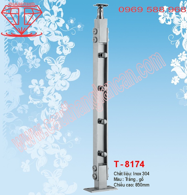 trụ cầu thang inox, trụ cau thang kính T8174