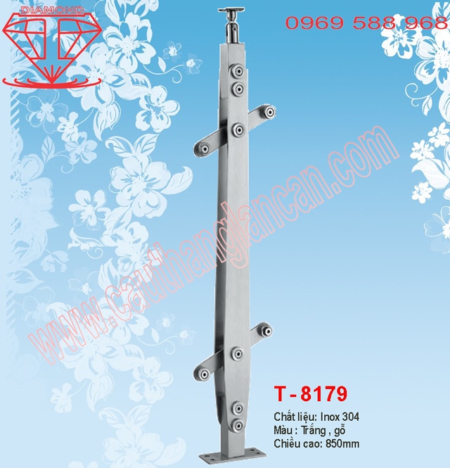 trụ cầu thang inox, trụ cau thang kính T8179