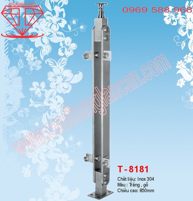 trụ cầu thang inox, trụ cau thang kính T8181