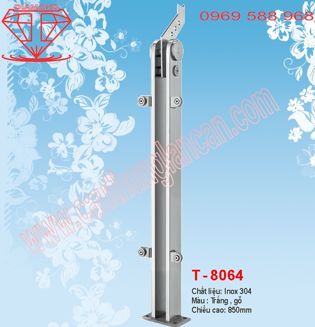 Trụ lan can kính, trụ lan can inox T8064