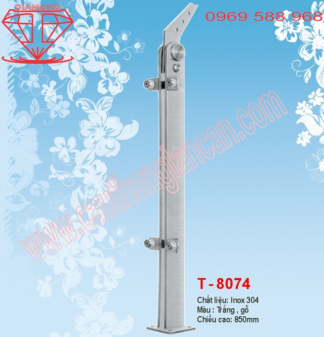 Trụ lan can kính, trụ lan can inox T8074