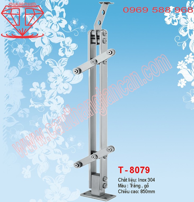 Trụ lan can kính, trụ lan can inox T8079