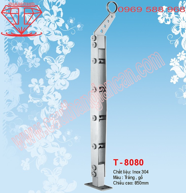 Trụ lan can kính, trụ lan can inox T8080