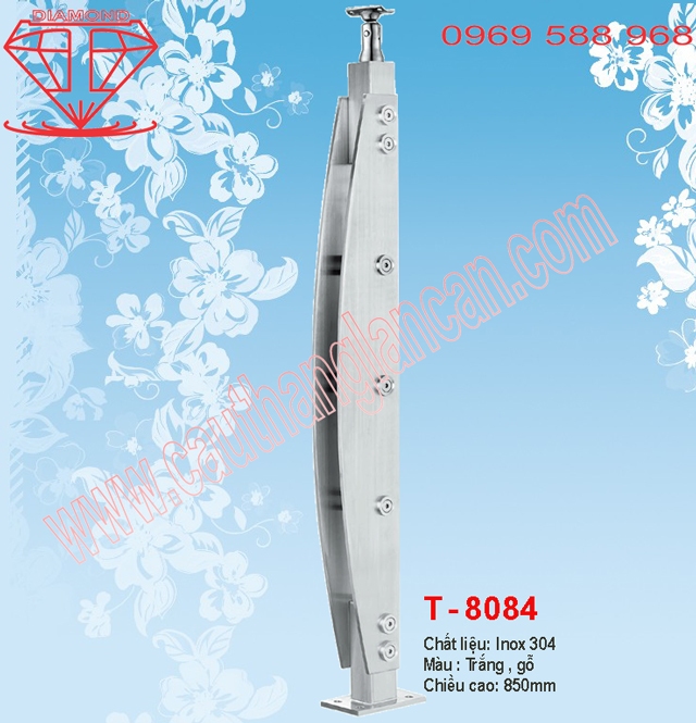 Trụ lan can kính, trụ lan can inox T8084