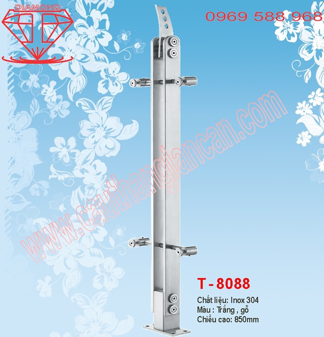 Trụ lan can kính, trụ lan can inox T8088